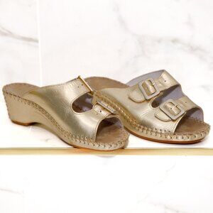 La Plume Jen Gold Leather Sandal with buckle details Size Eur 38 US 8